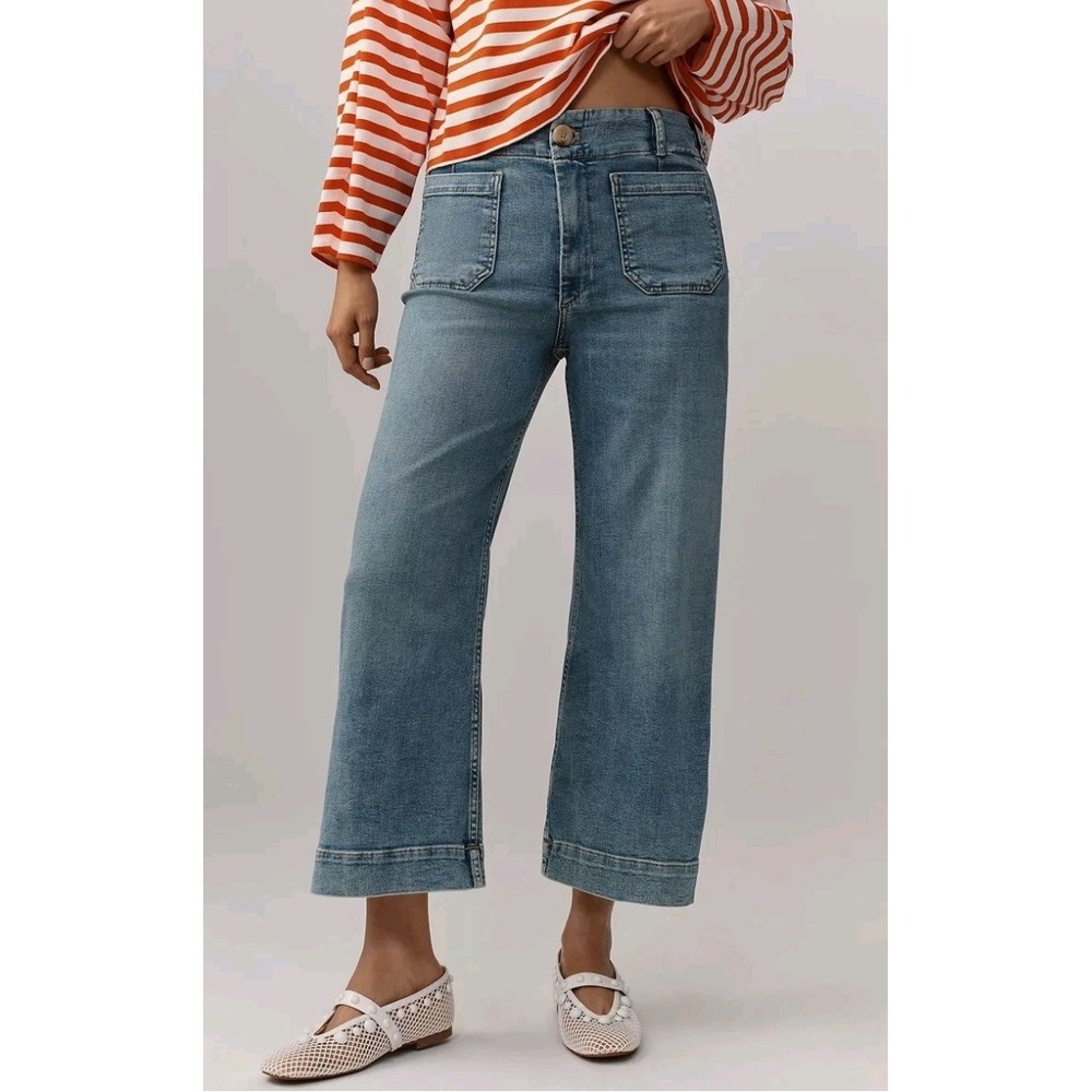 Maeve The Colette Wide Leg Cropped Jeans Medium Wash Plus Size 18W Anthropologie